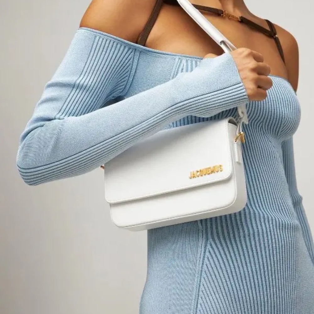 Jacquemus White and Gold Mini Bag with Flap Closure